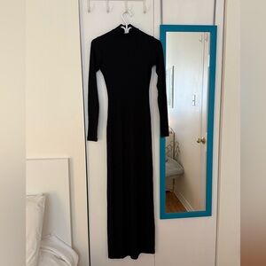 SKIMS Black Turtleneck Rib Long Sleeve Maxi Dress